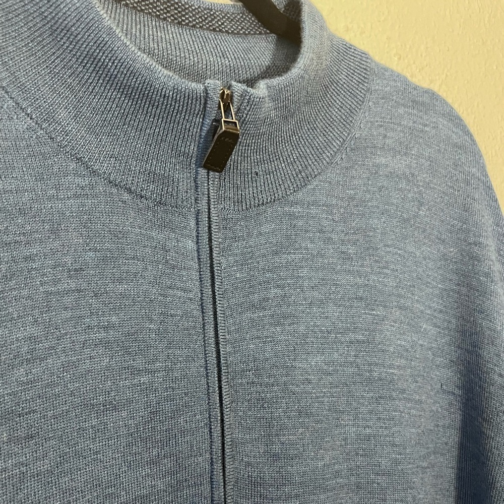 Jos A Bank Traveler  1/4 Zip Merino Wool Blue Pullover Sweater Men Size XXL - Picture 3 of 4